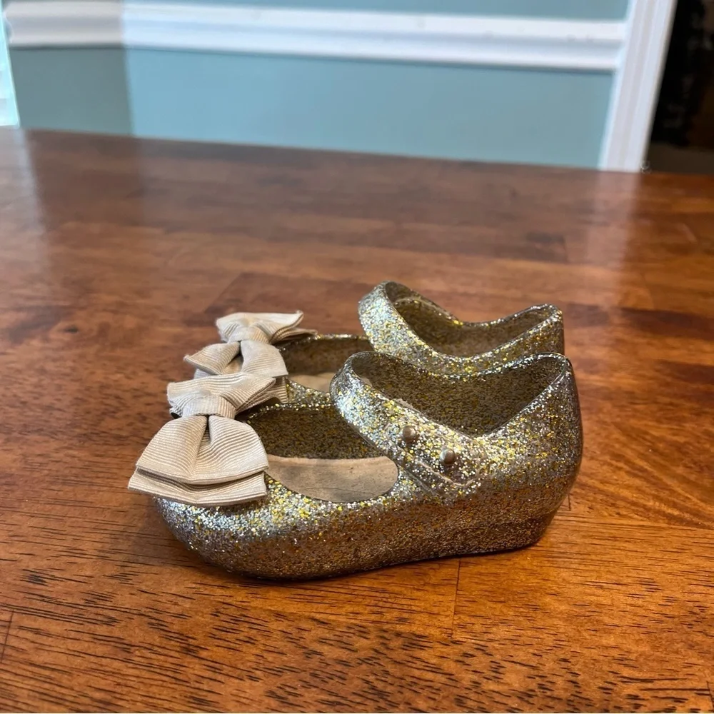 Mini Melissa girls gold glitter slip on mary Jane flats size 2